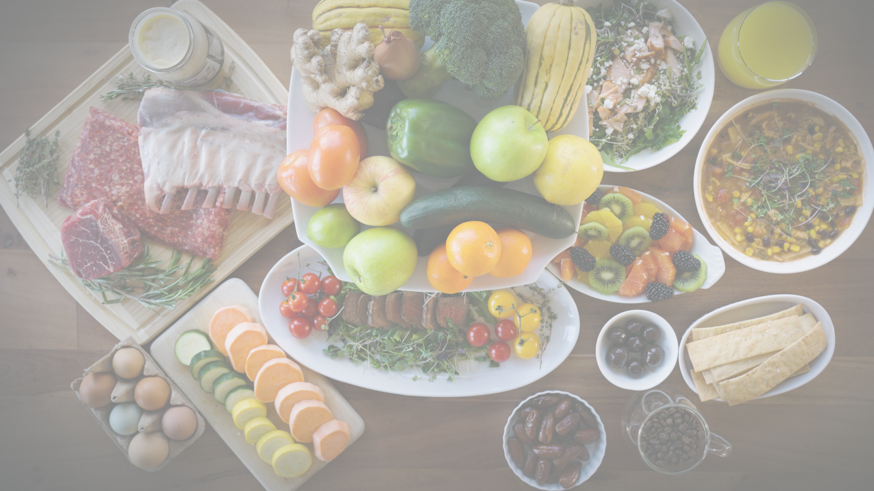 Table with multiple food items