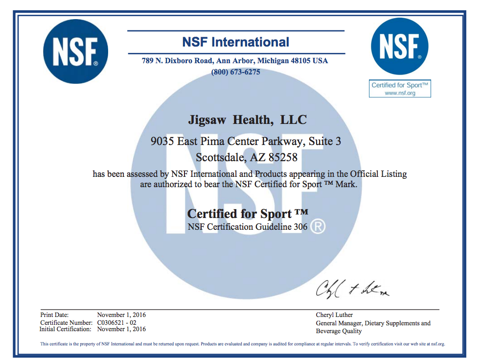 Jigsaw receives NSF Certified For Sport
