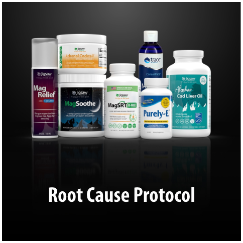 Collection of health and wellness products with 'Root Cause Protocol' branding 