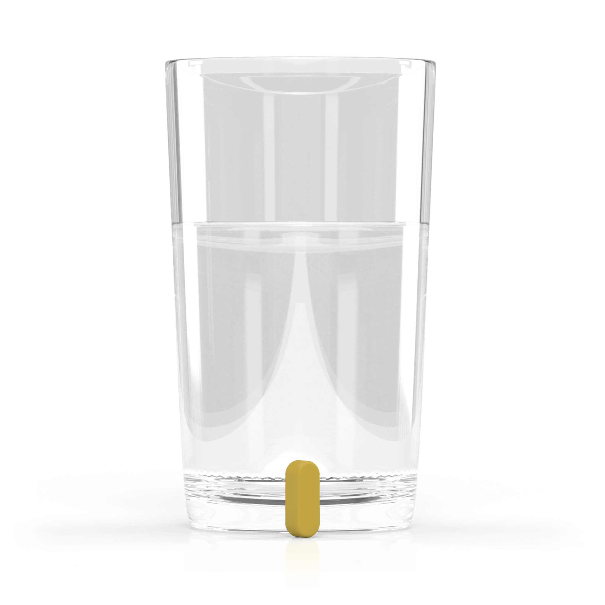 Jigsaw Activated B pill next to a water glass