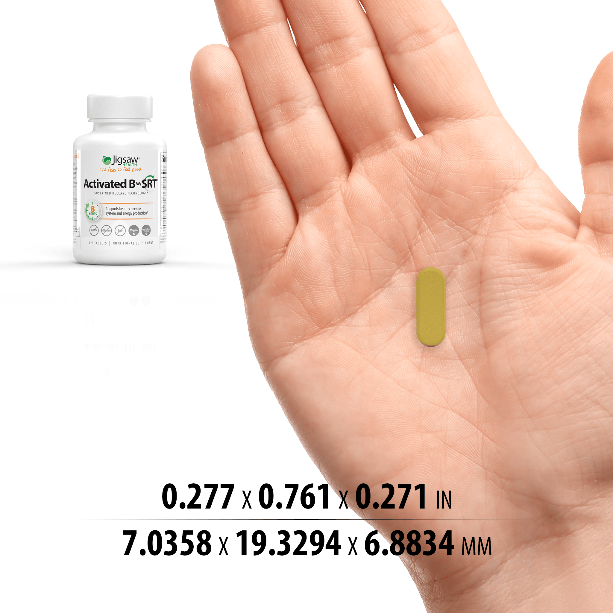 Jigsaw Activated B pill in hand