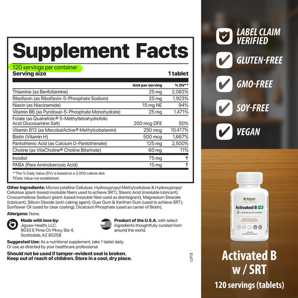 Supplement label for Activated B with SRT 