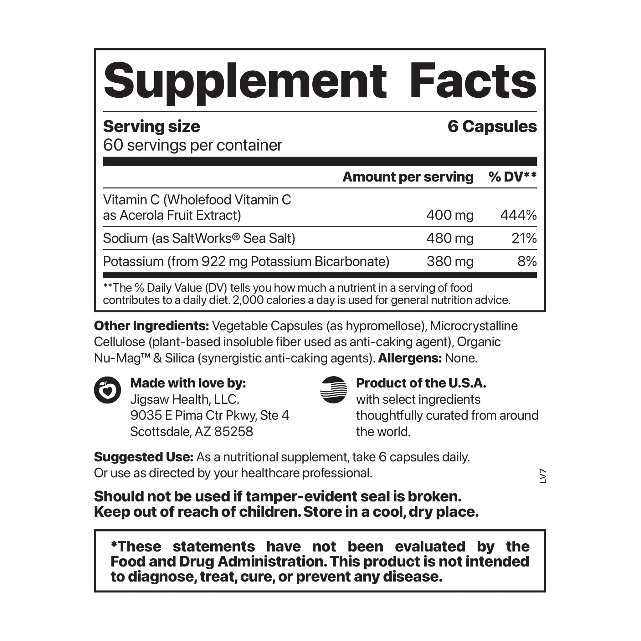 Supplement Facts for Jigsaw Adrenal Cocktail capsules