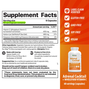 Supplement label for Adrenal Cocktail with vitamin C