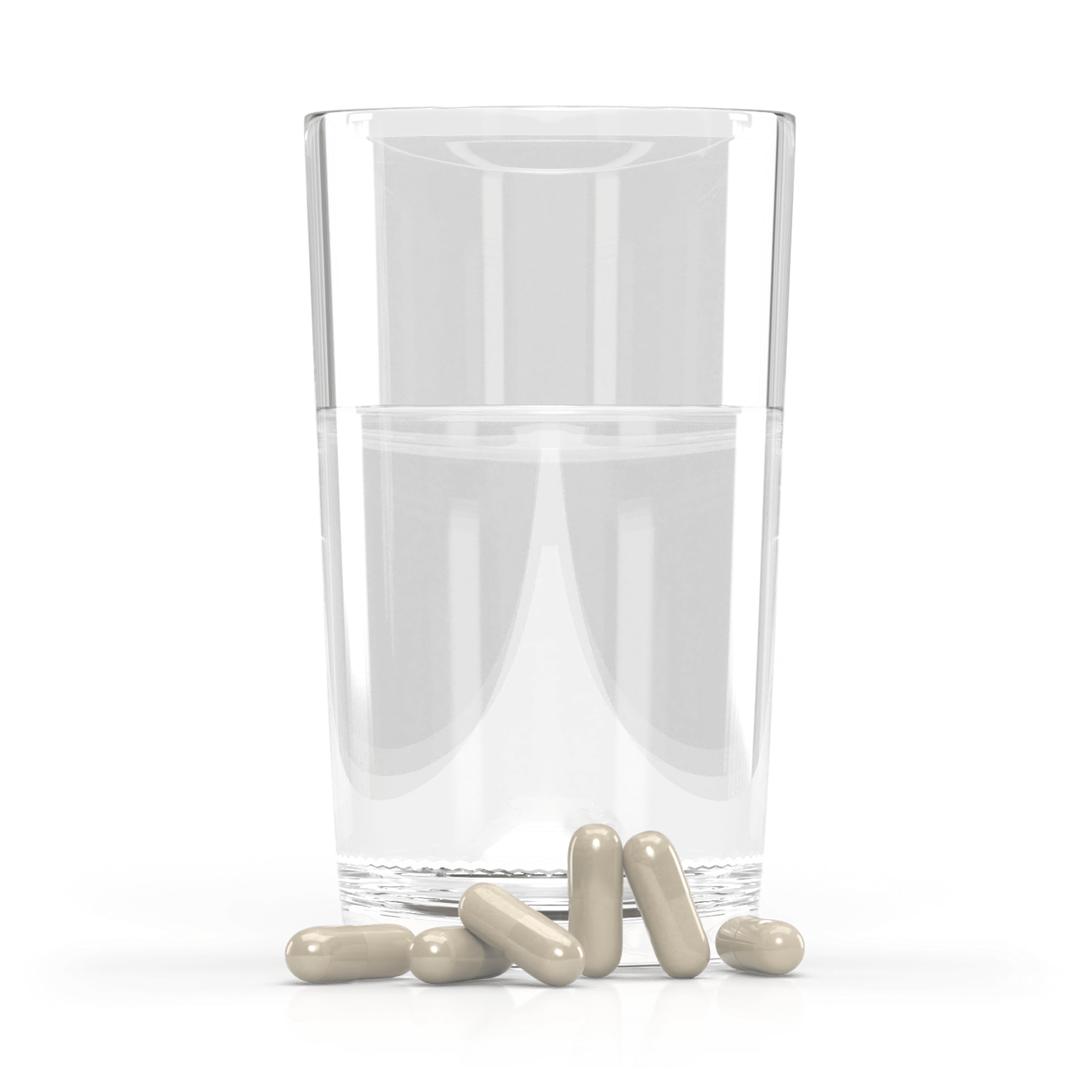 Jigsaw Adrenal Cocktail Capsules next to a glass of water