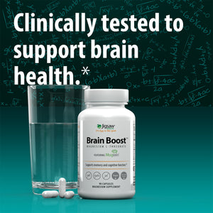 Jigsaw Brain Boost bottle under text: Support a healthy brain. Shop now button included.