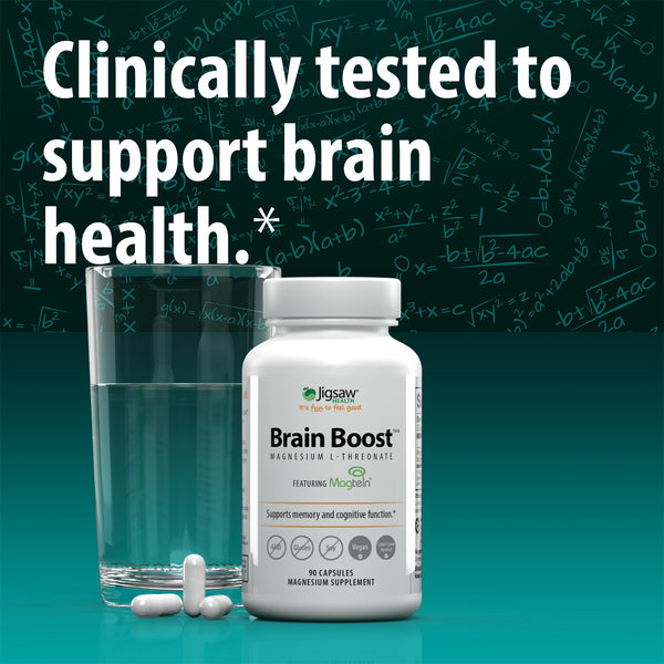 Jigsaw Brain Boost bottle under text: Support a healthy brain. Shop now button included.