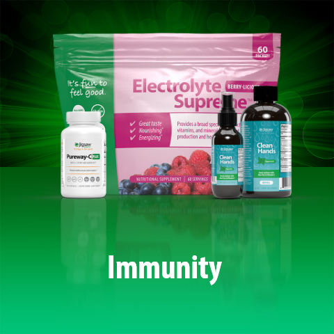 Assorted Jigsaw products on a green background with 'Immunity' text.