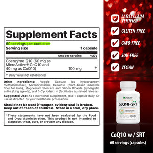 Supplement facts label with a bottle of CoQ10 supplement 