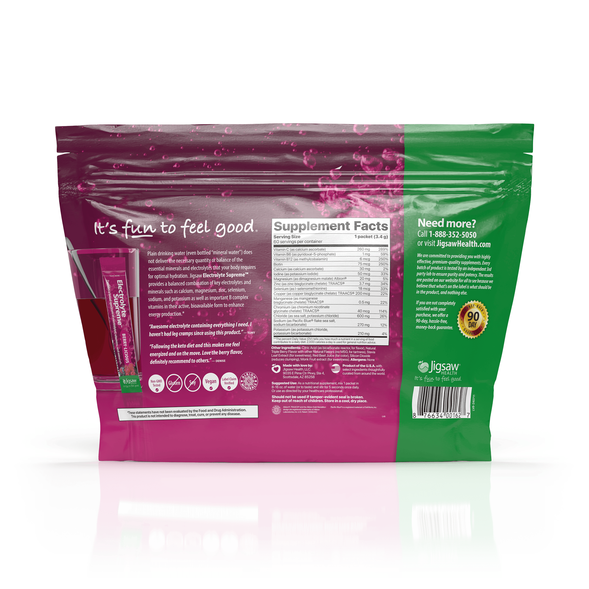 back of Jigsaw electrolyte supreme berry-licious large bag 