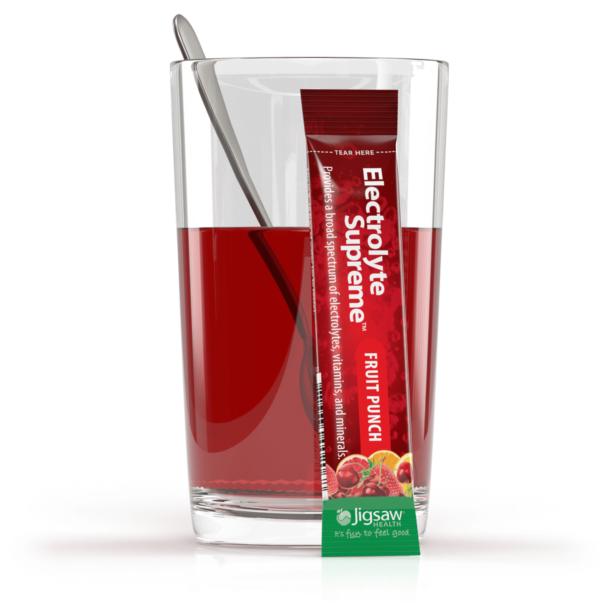 Electrolyte Supreme Fruit Punch Packet and Glass