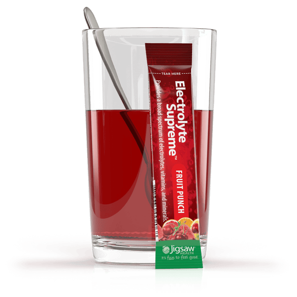 Electrolyte Supreme Fruit Punch Packet and Glass