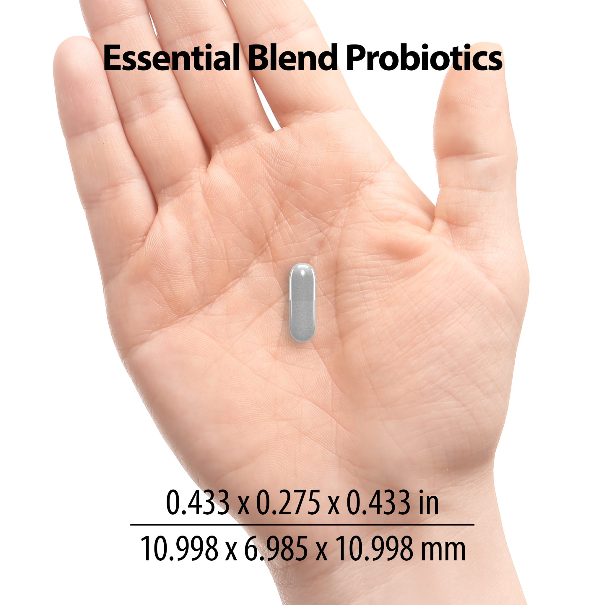 Jigsaw Essential Blend Probiotics pill with dimensions