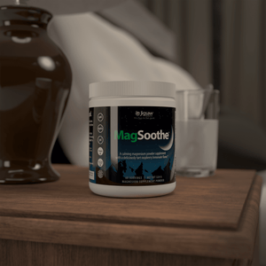 Jigsaw MagSoothe supplement container on a wooden surface 