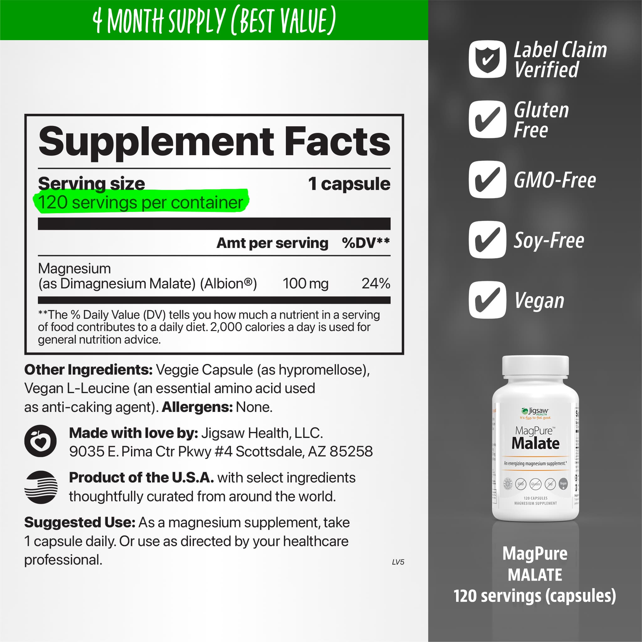 Jigsaw MagPure™Magnesium Malate (Energy Boost) - View 2