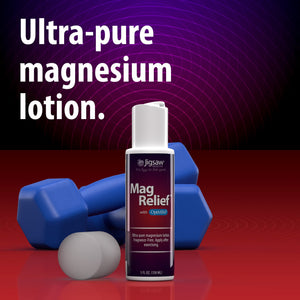 MagRelief bottle next to text reading: Ultra-pure magnesium lotion. Includes Shop now button
