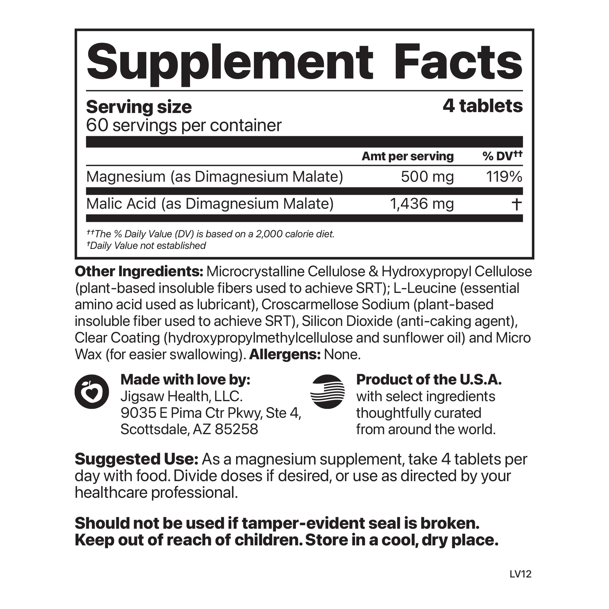 Supplement facts for Jigsaw MagSRT B-Free