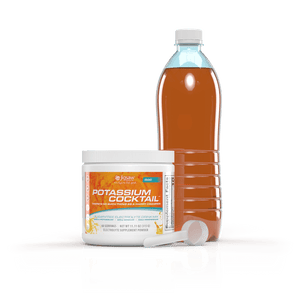 Jigsaw Potassium Cocktail orange jar and water bottle