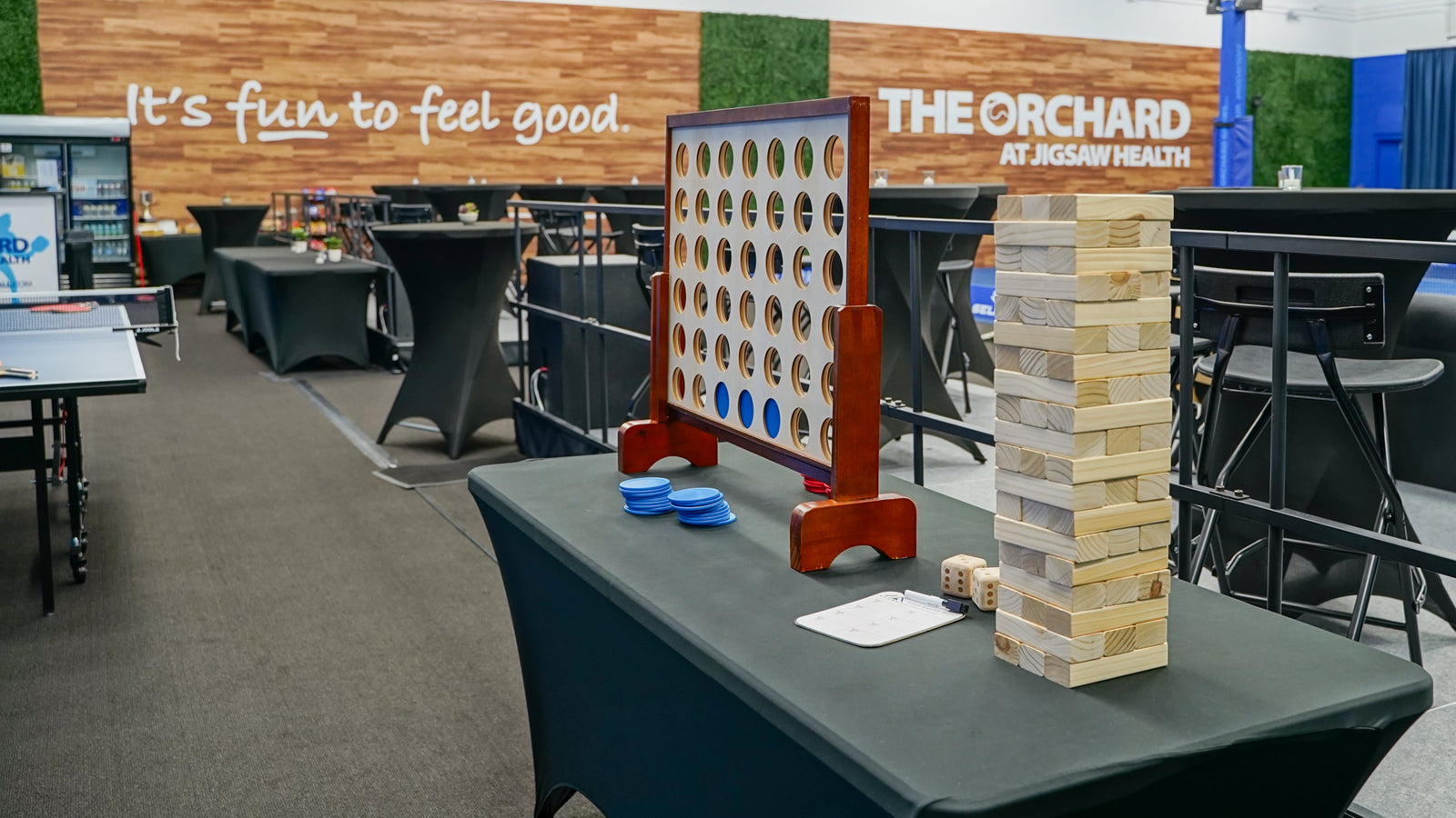 Games on a table at the Orchard